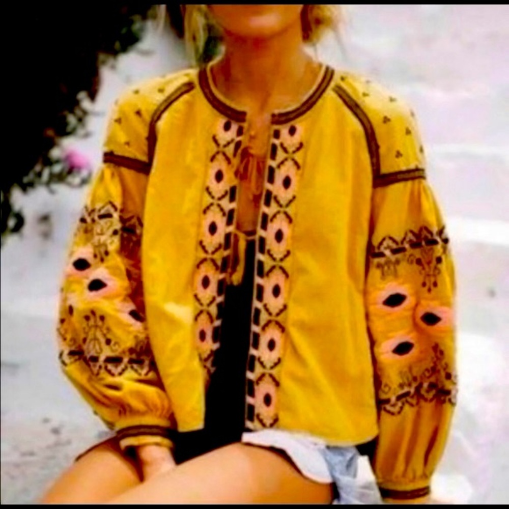 Free People Anthropologie embroidered RD& KoKo Jacket, Sz XL